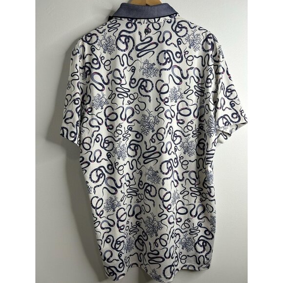 Greyson Polo Shirt Mens L White Navy Purple Snake Print Golf Performance Stretch - Picture 4 of 9